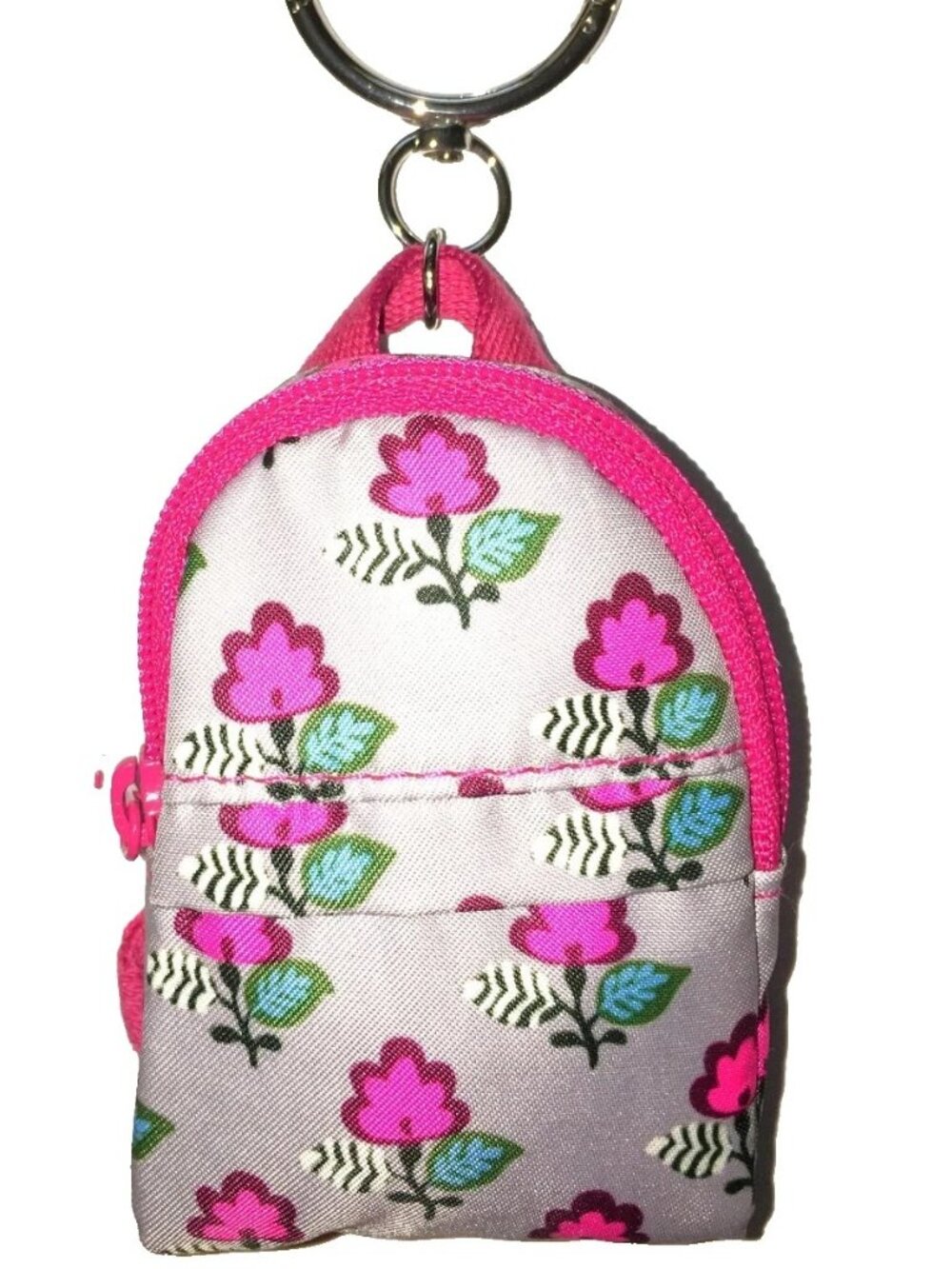 VERA BRADLEY Signed Gray & Pink Backpack Keychain Change Purse Charm Tag NEW